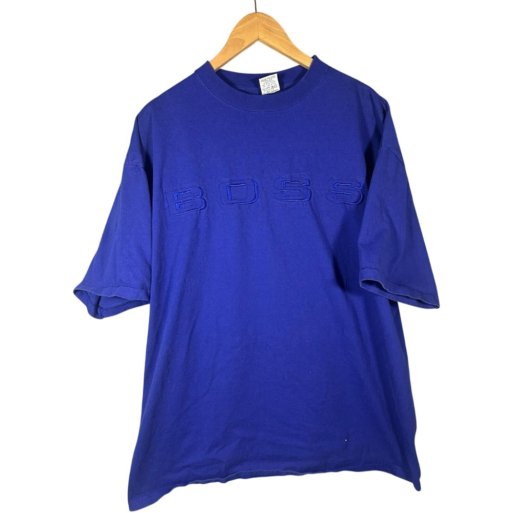 Vintage‎ Cotton  (1990s) Hugo Boss t-shirt Blue XXL Single Stitch